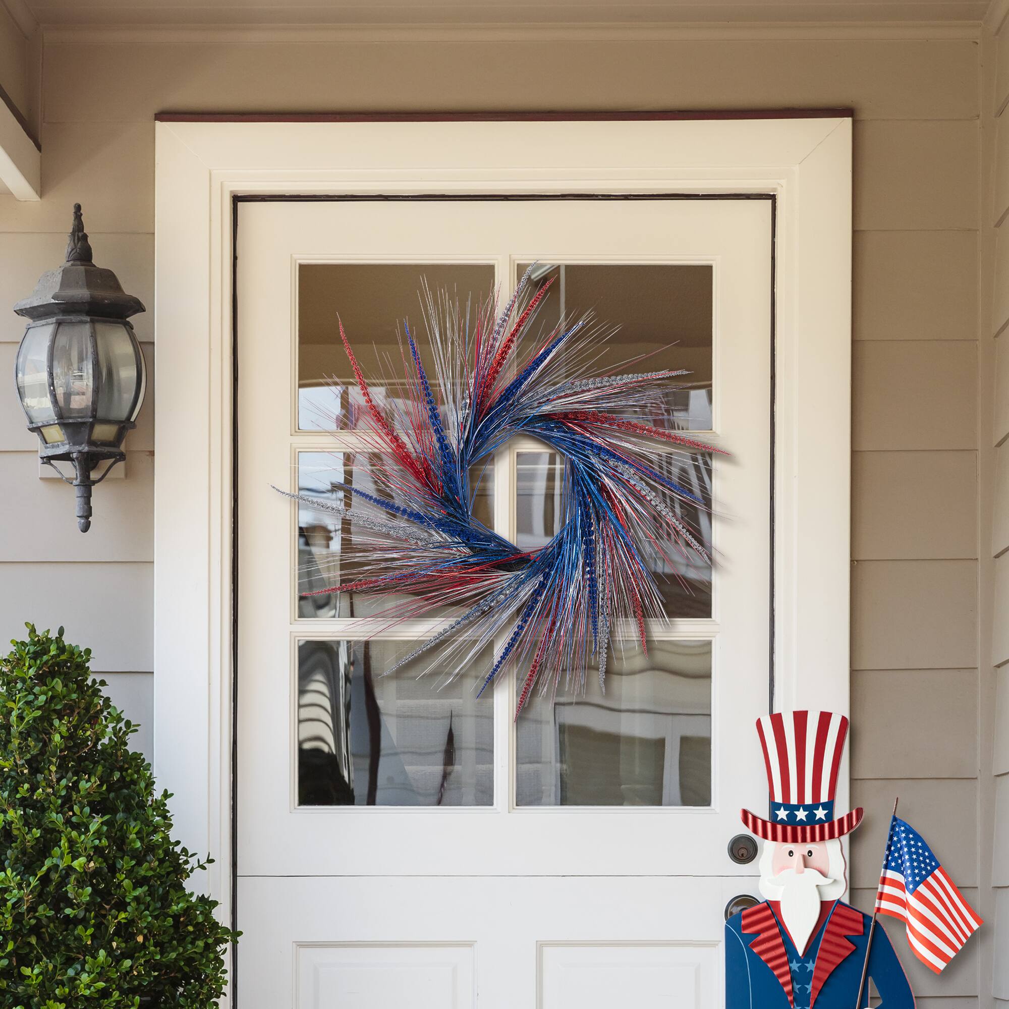 Glitzhome® 24" Patriotic Americana Tinsel and Heather Wreath
